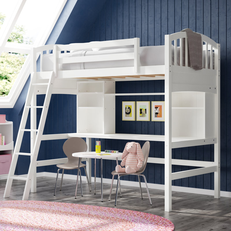 Stoutland twin loft bed with desk and shelves discount